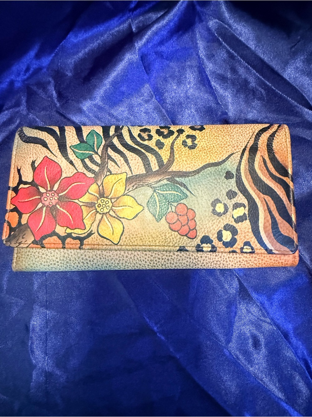 Floral & Animal Print Leather Wallet - Multicolor